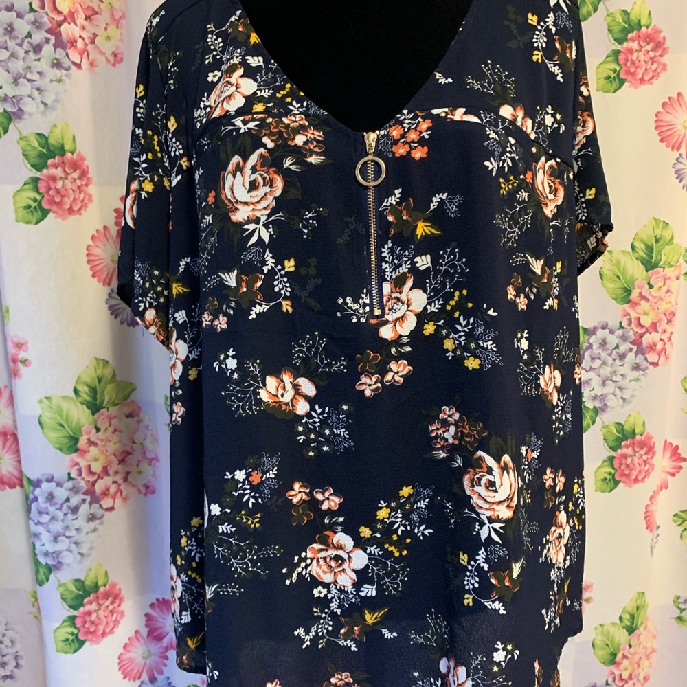 Tempted Hearts Navy Blue Floral Blouse